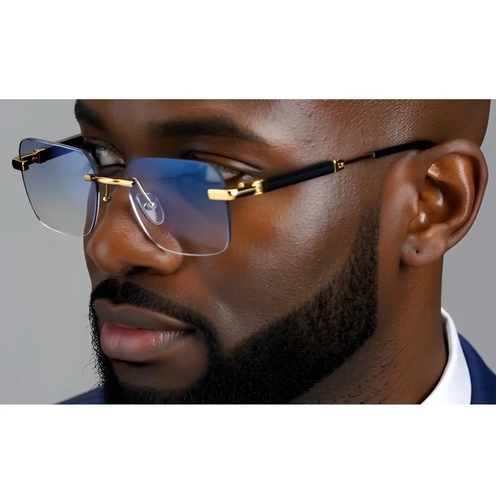 Men's Retro  Rectangular‎ Sunglasses Gold Blue Gradient Lenses Fashion Eyewear